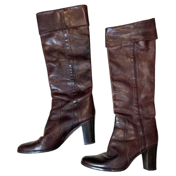 Sigerson Morrison Brown Leather Tall Cuffed Riding Boots Women's Size 8.5 narrow - Picture 1 of 10